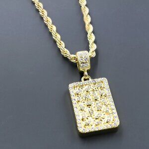 Stylish Yellow Gold Plated - Iced Out Gold Nugget 24" Inch Designer Necklace
